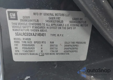 2010 Buick Enclave 2Xl from USA, damaged, VIN 5GALRCEDXAJ145401